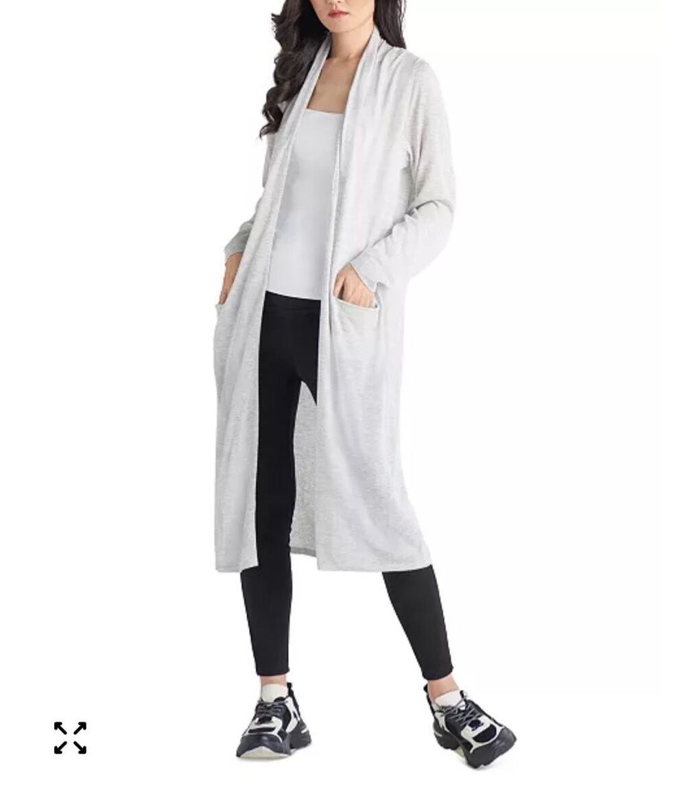 Black Tape Longline Knit Duster Cardigan Gray Womens Petite M NWT